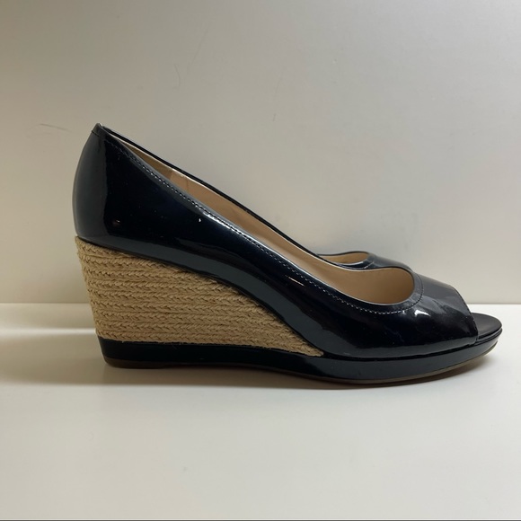 Prada Patent Leather Peep Toe Wedges Size 38 - Picture 1 of 5